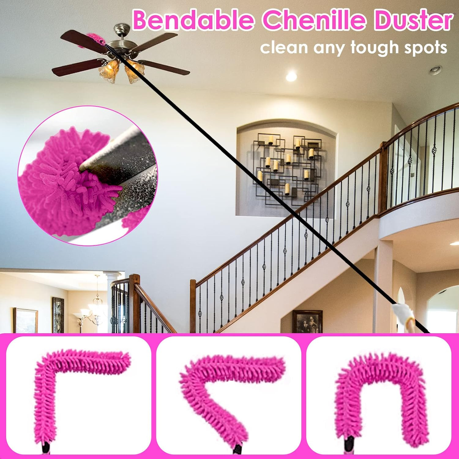 8 Foot Dusters for Cleaning, Duster with Extension Pole, Microfiber Feather Dust