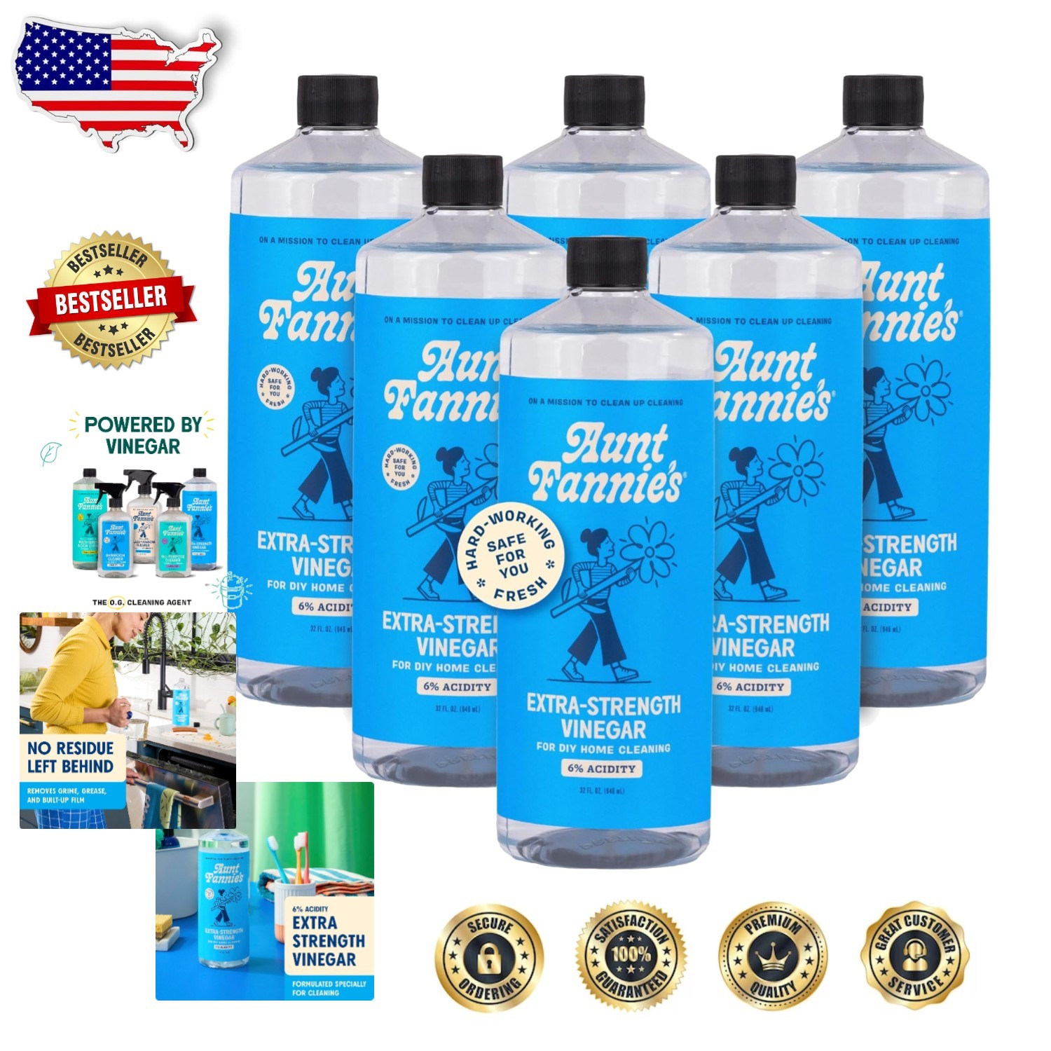Extra Strength Cleaning Vinegar 6% Acidity – 32oz 6pk Multipurpose Natural Cl…