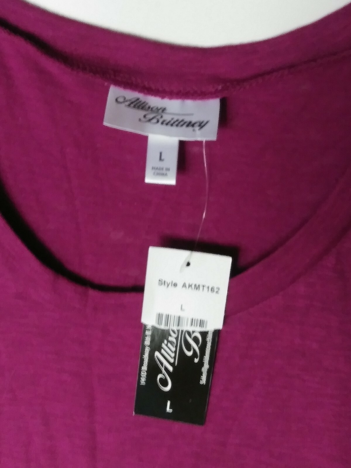 ALLISON BRITTNEY SIZE LARGE TOP SHIRT BERRY NWT AKMT162 COTTON & POLY WASH COLD