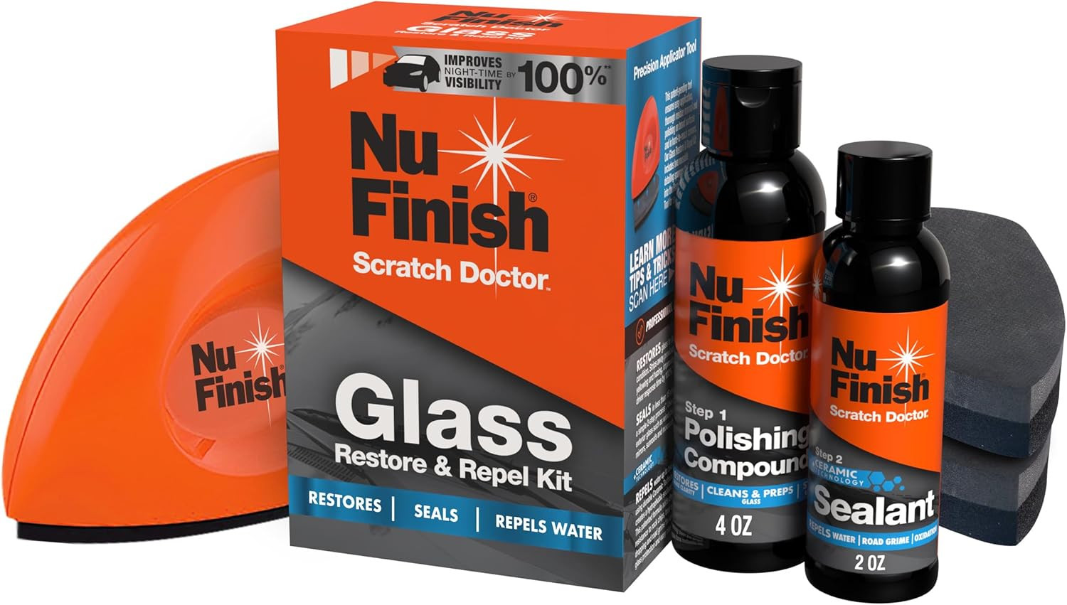 Nu Finish Glass Restore & Repel Kit, Two Step Regimen for Car Windshield