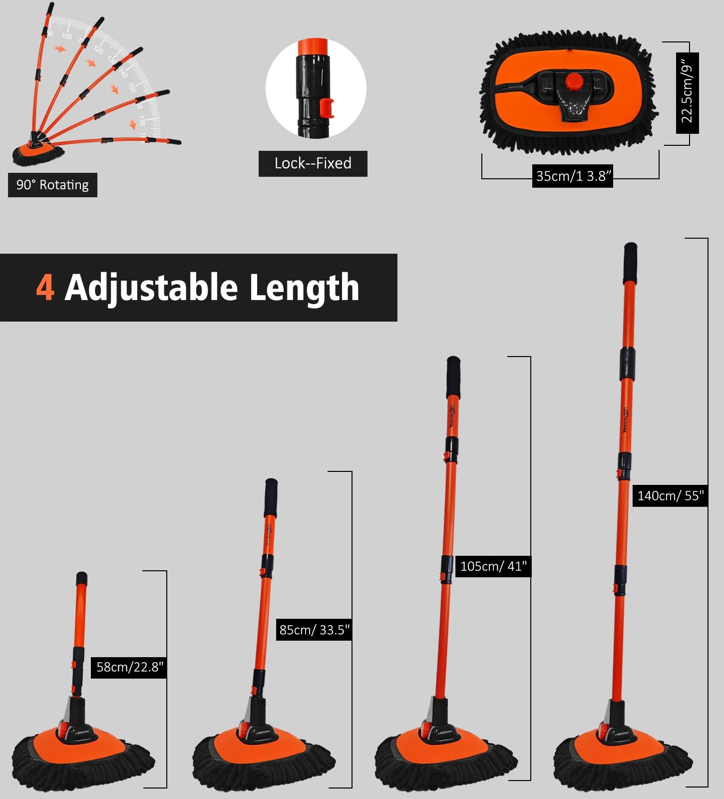 57 Car Wash Brush Mop with Long Handle, 15 Degree Curved Extendable Car Wash Bru