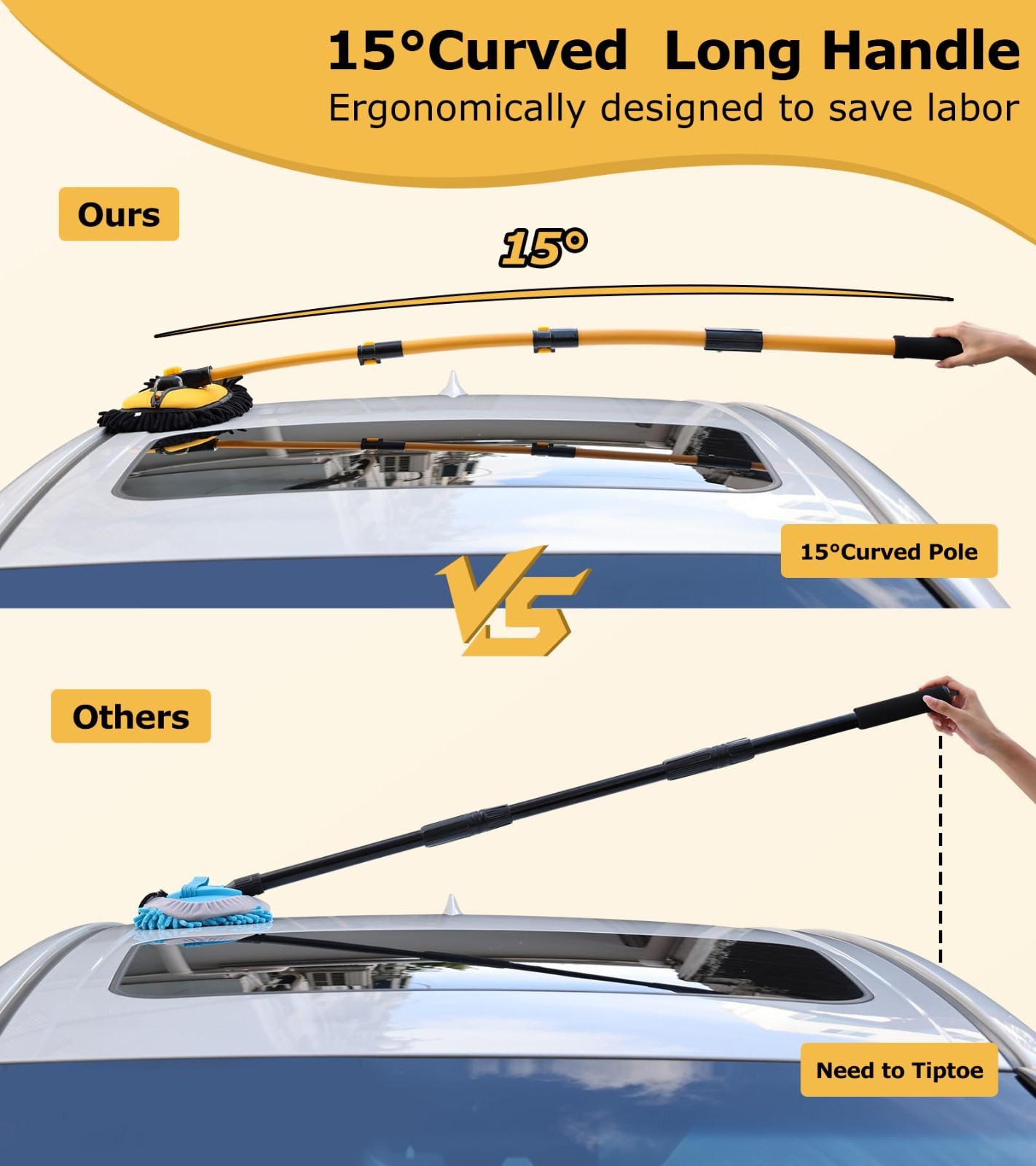 Anngrowy 56″ Car Wash Brush Mop Kit Long Handle Cleaning Tools Mitt Sponge Duste