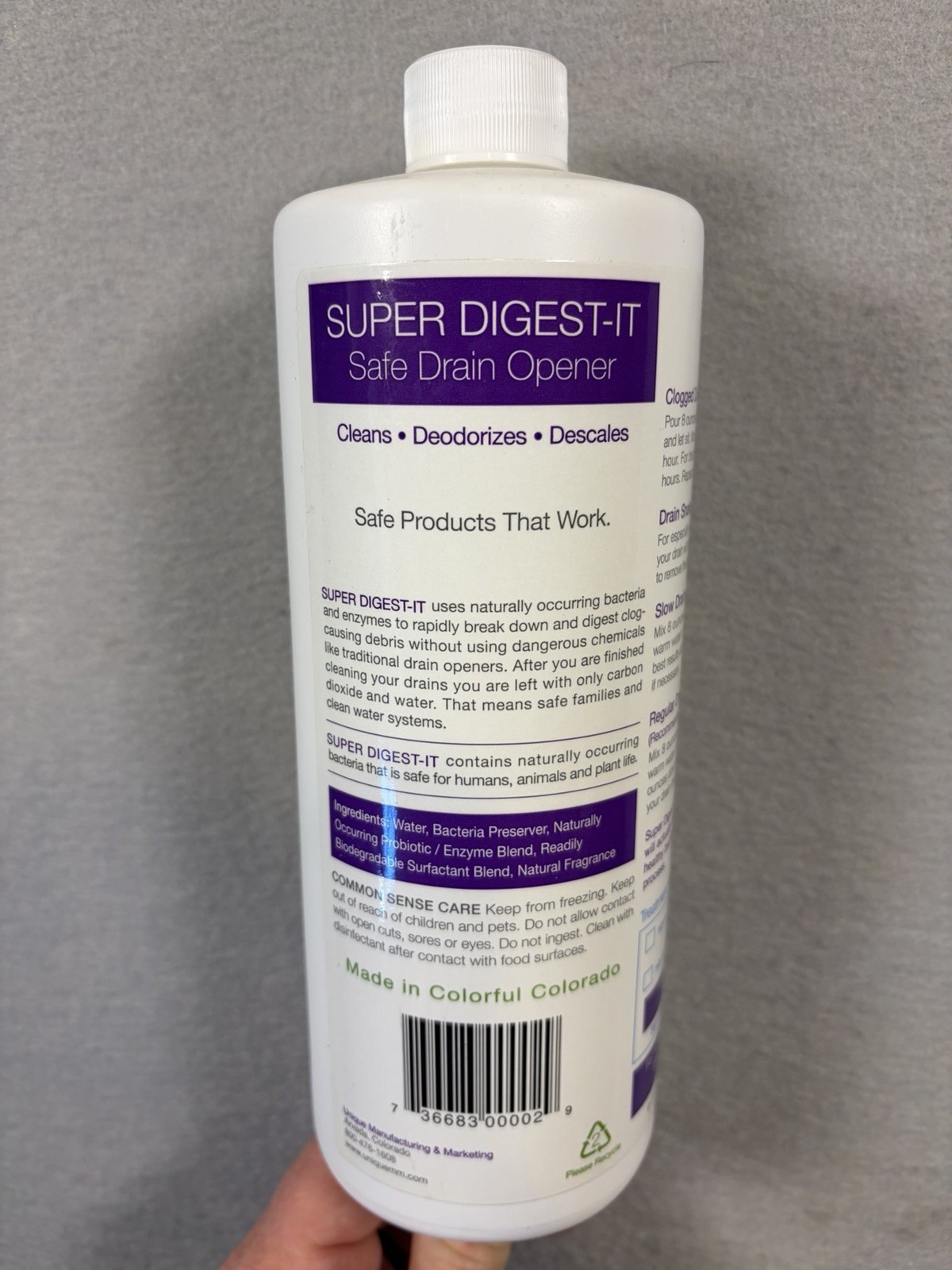 Unique Super Digest-It Clog Remover Liquid Non-Toxic Eco Friendly Septic Safe