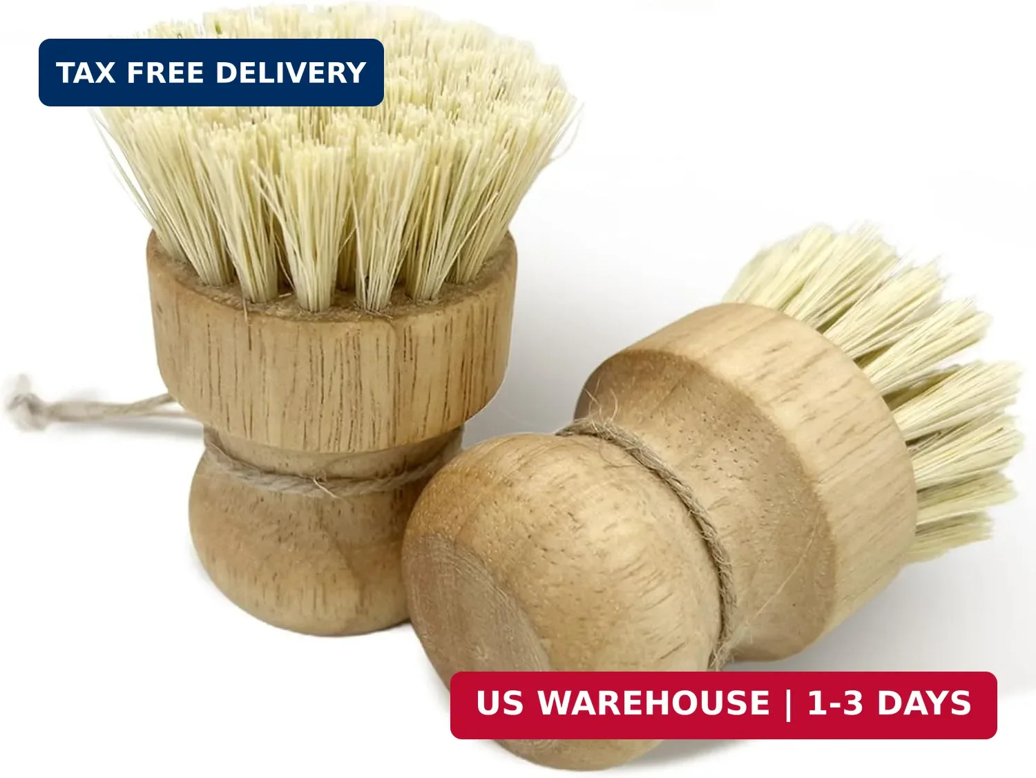 2pcs Wooden Dish Scrub Brushes for Kitchen, Eco-Friendly Cleaning Scrubbers, Nat