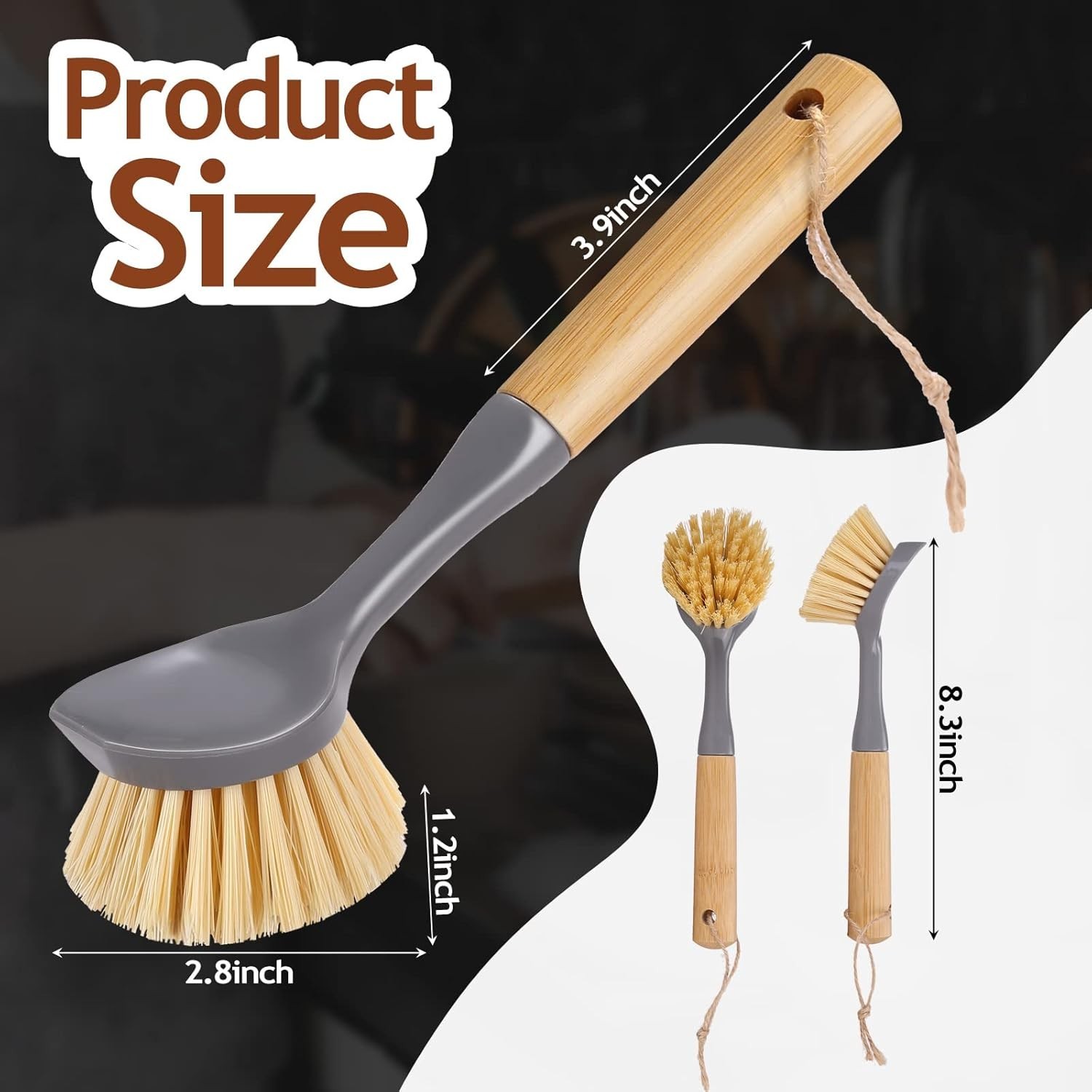 8 Pieces Kitchen Dish Brush with Bamboo Handle Scrub Brush Built in S…