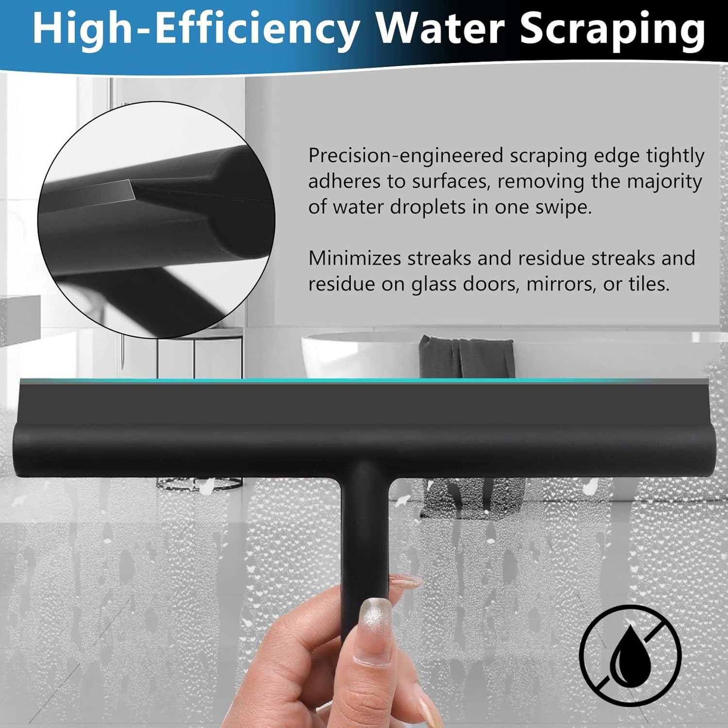 Shower Squeegee for Glass Doors, Full Silicone Jacketed Squeegee with Handle