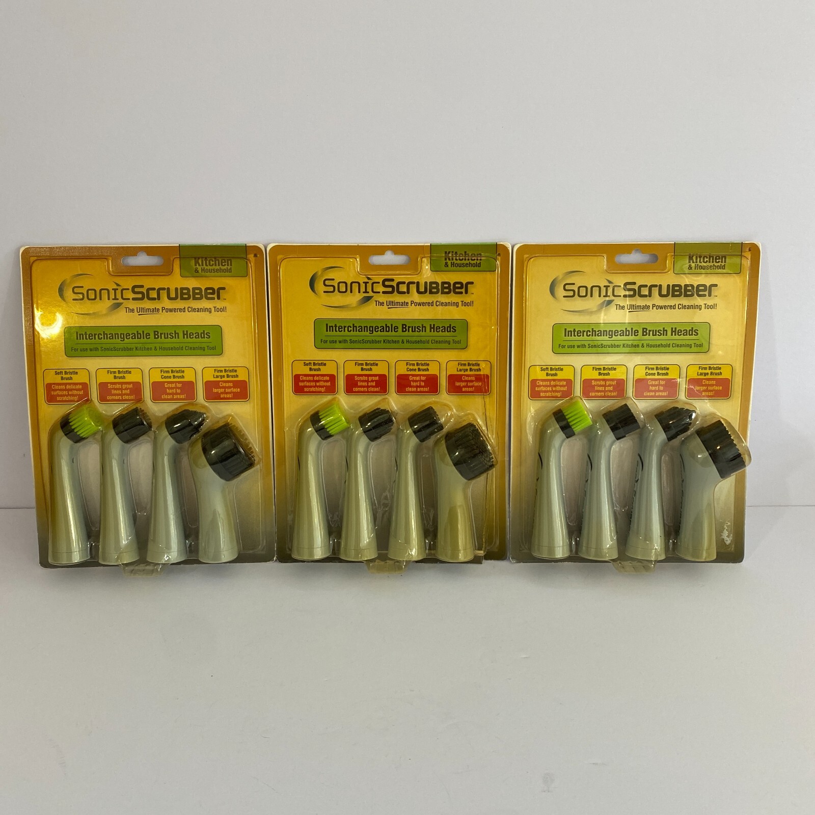 3 Sonic Scrubber Interchangeable Brush Heads Kitchen & Household Replacements