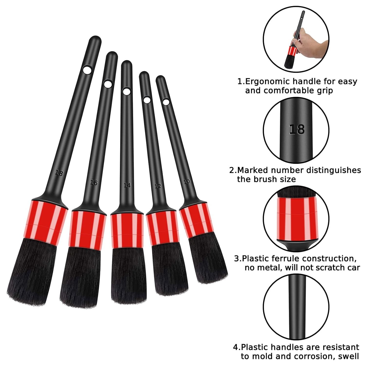 HMPLL 10pcs Auto Car Detailing Brush Set Car Interior Cleaning Kit Includes 5 Bo