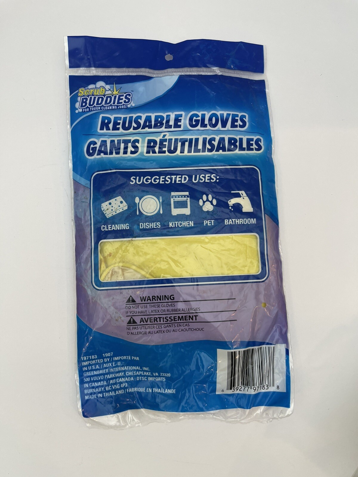 NEW Scrub Buddies Yellow Reusable Latex Gloves Heavy Duty Size Medium 1 Pair