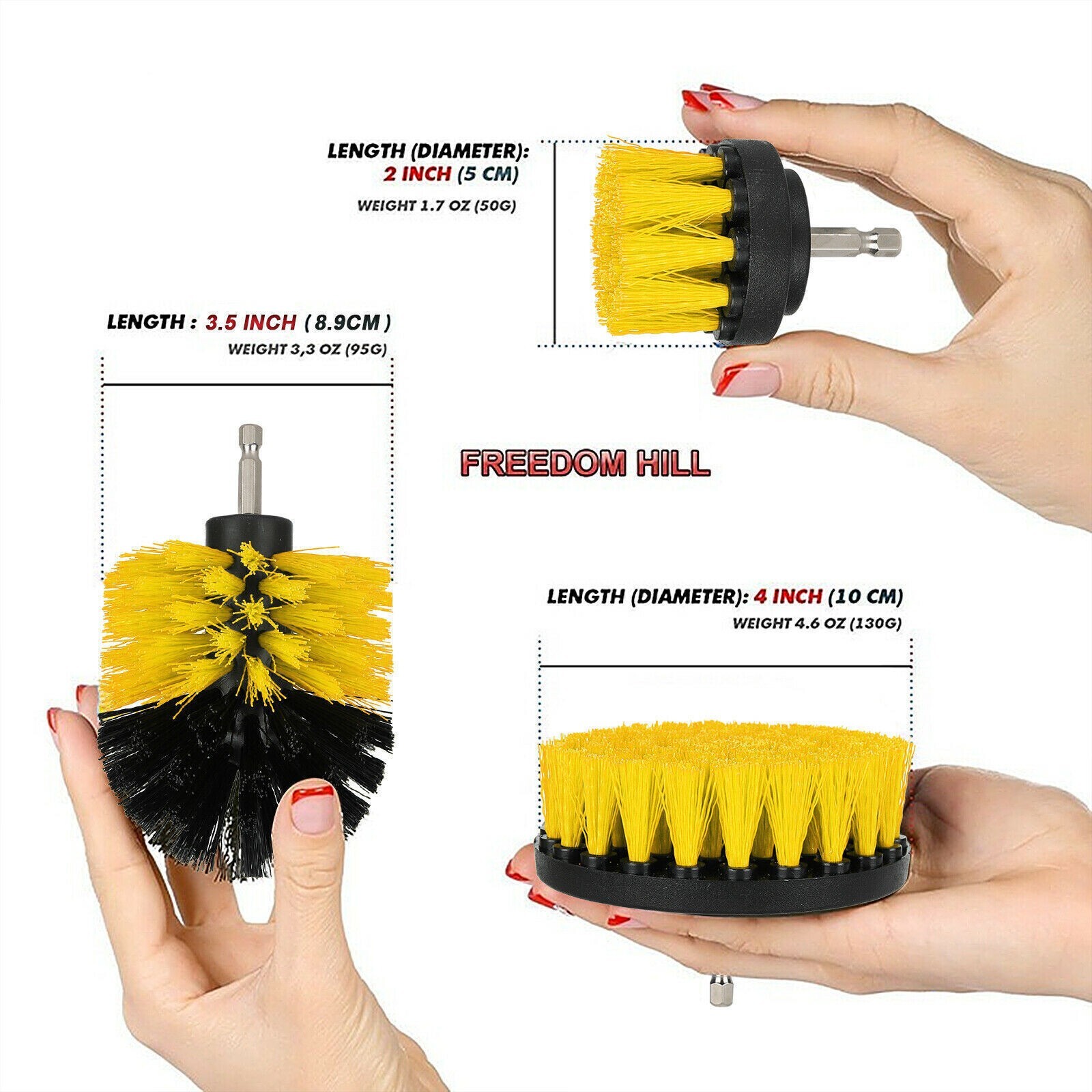 Drill Brush Set 4 Piece (Yellow) with 6″ Extension – Fast Free Shipping