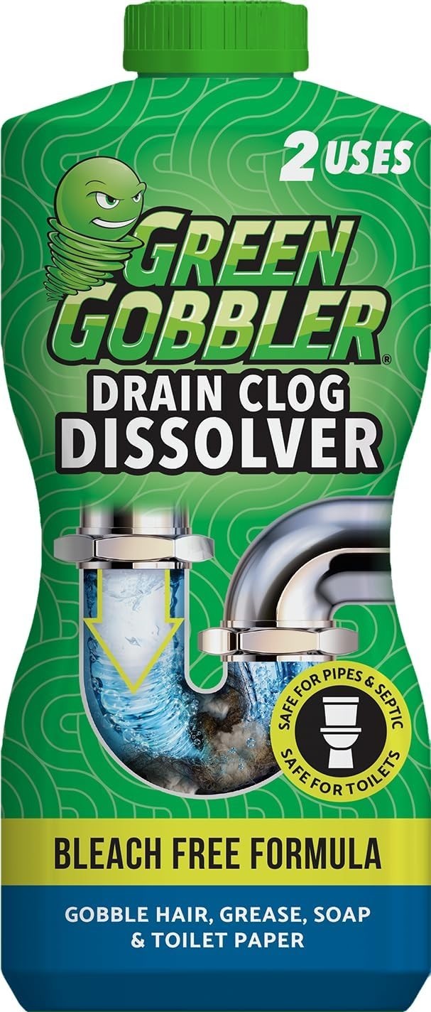Green Gobbler Drain Clog Dissolver 15.5 Fl Oz 2 Pack Hair Soap Toilet Paper Safe