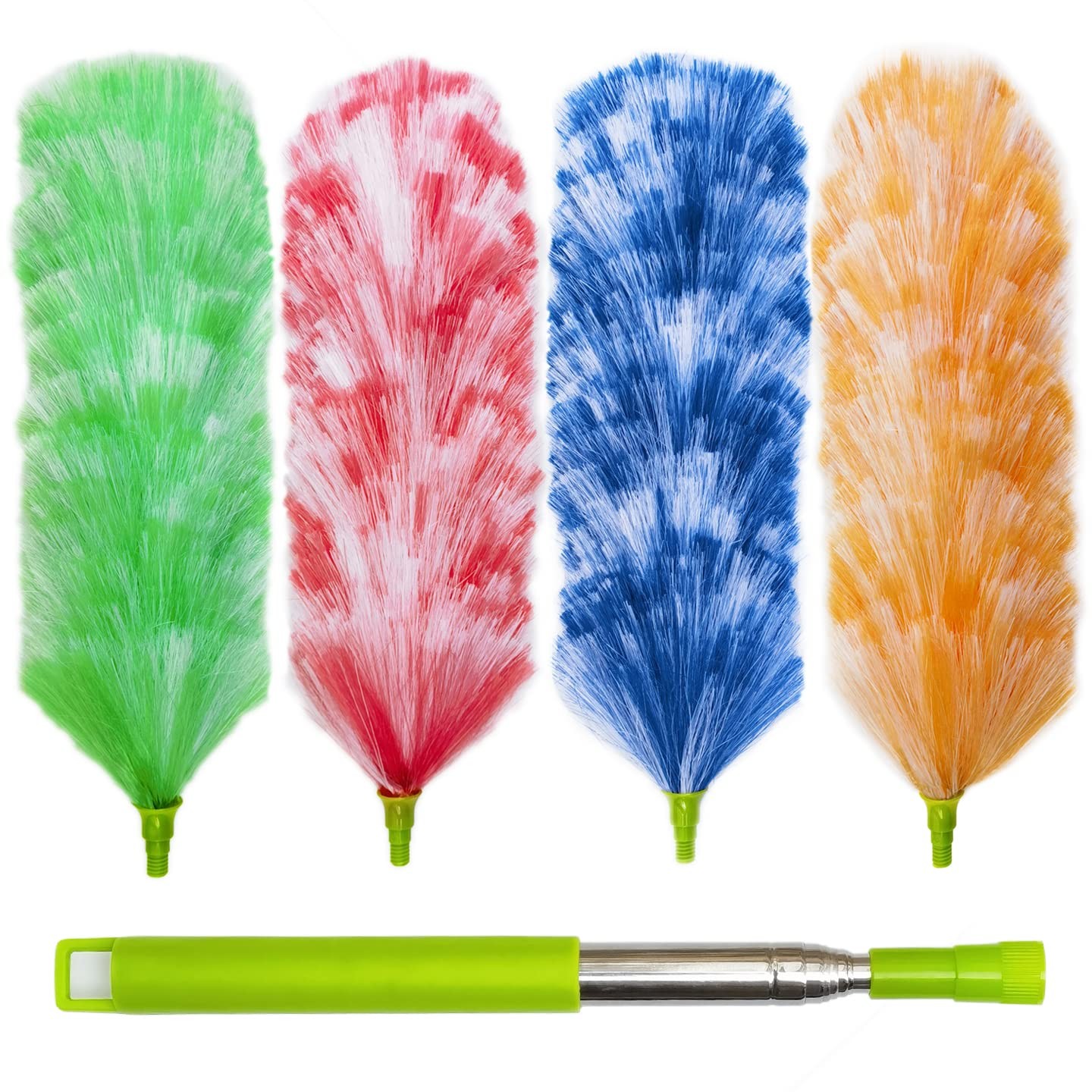 4 Pack Washable Electrostatic Duster, Extendable Pole 25″ to 55″, Feather Dus…