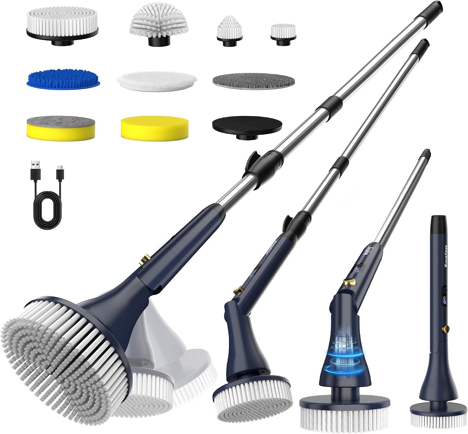 Electric Spin Scrubber Cordless Power Cleaning Brush 9 Heads Shower Tile Cleaner