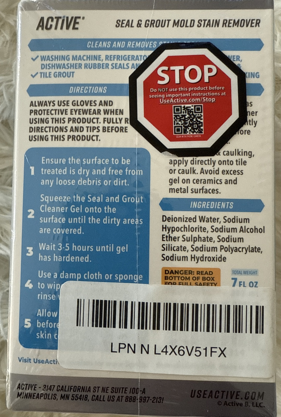 Active Seal & Grout Mold Stain Remover – 7 fl oz -NEW/SHIPS FREE