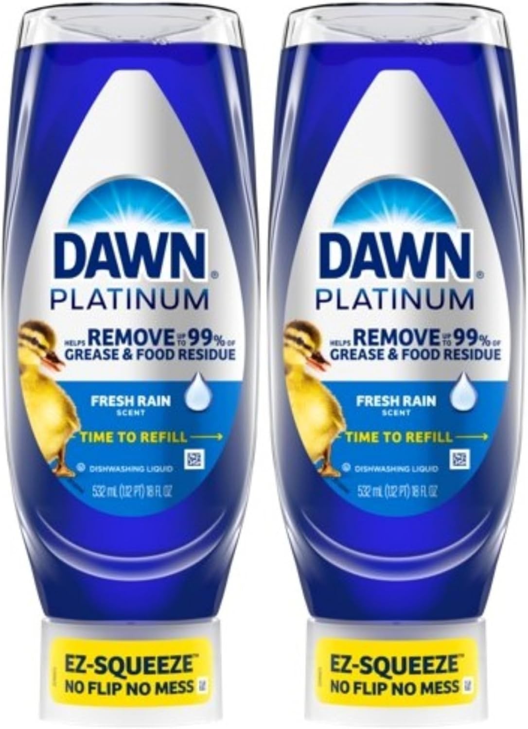 Dawn Platinum EZ-Squeeze Dish Soap, Dishwashing Liquid, Fresh Rain, 2x18oz Bundl