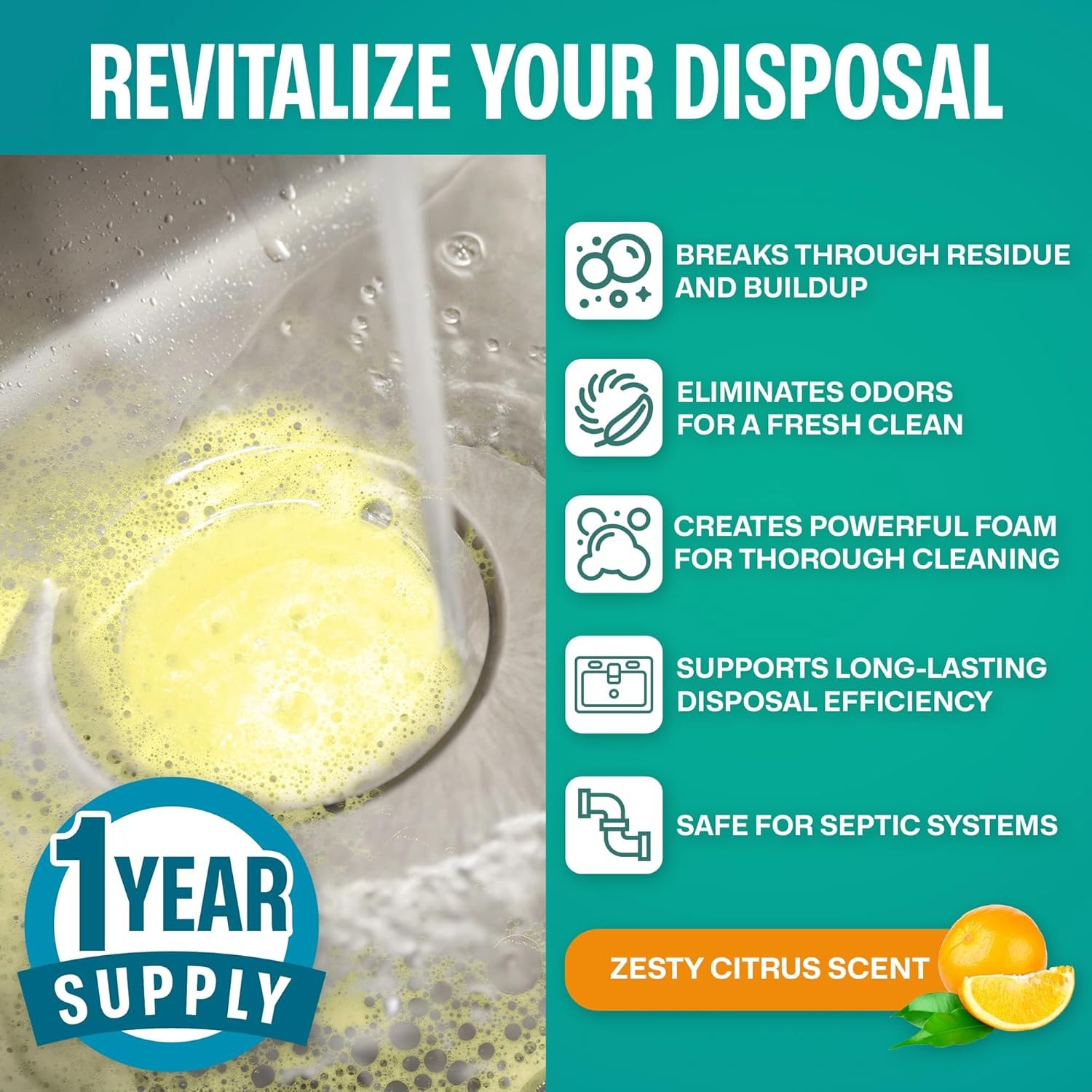 Garbage Disposal Cleaner Tablets 24-Pack – Sink Cleaner and Deodorizer, Disposal