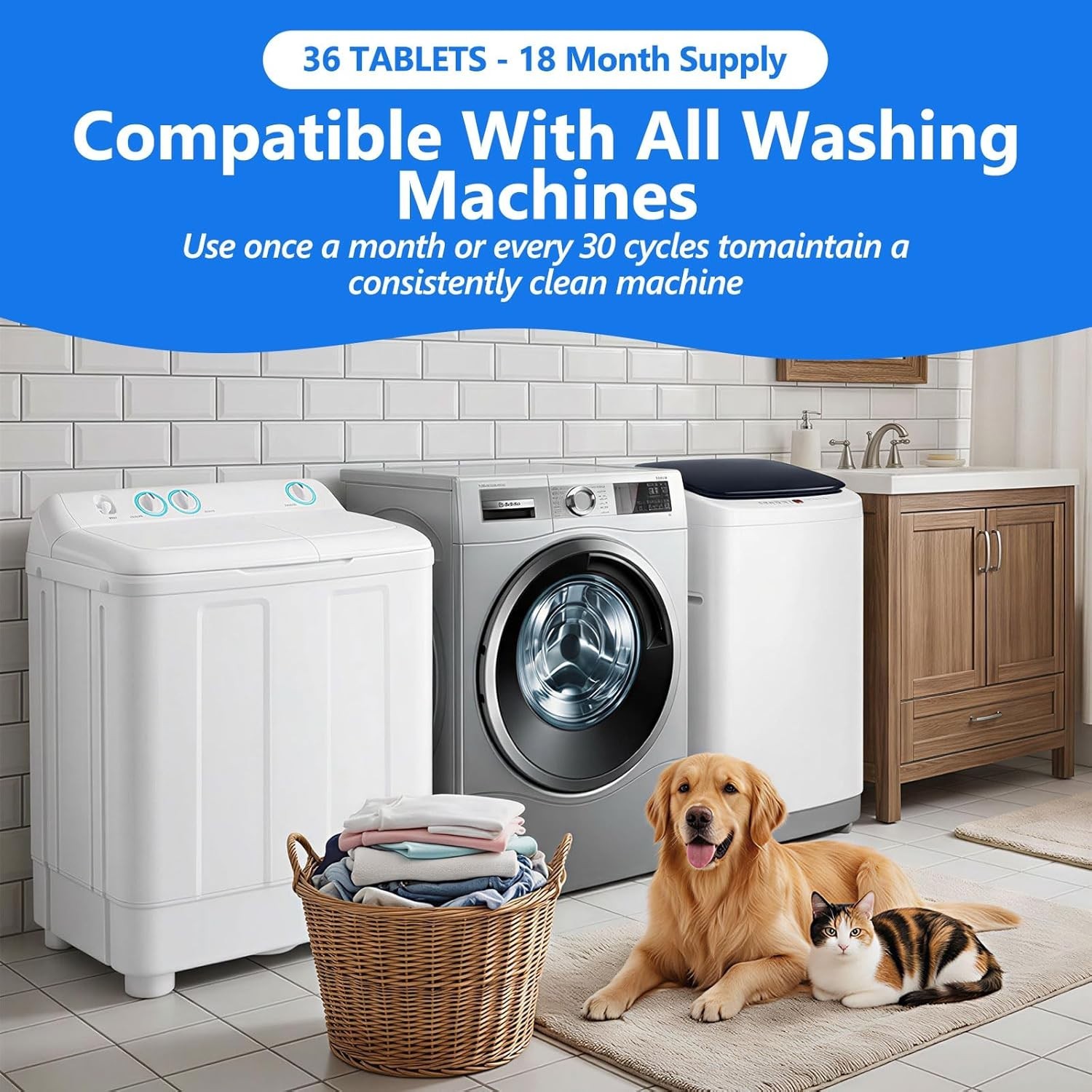 Washing Machine Cleaner Tablets 36 Pack Pet Hair Odor Remover HE Washer Top NEW*