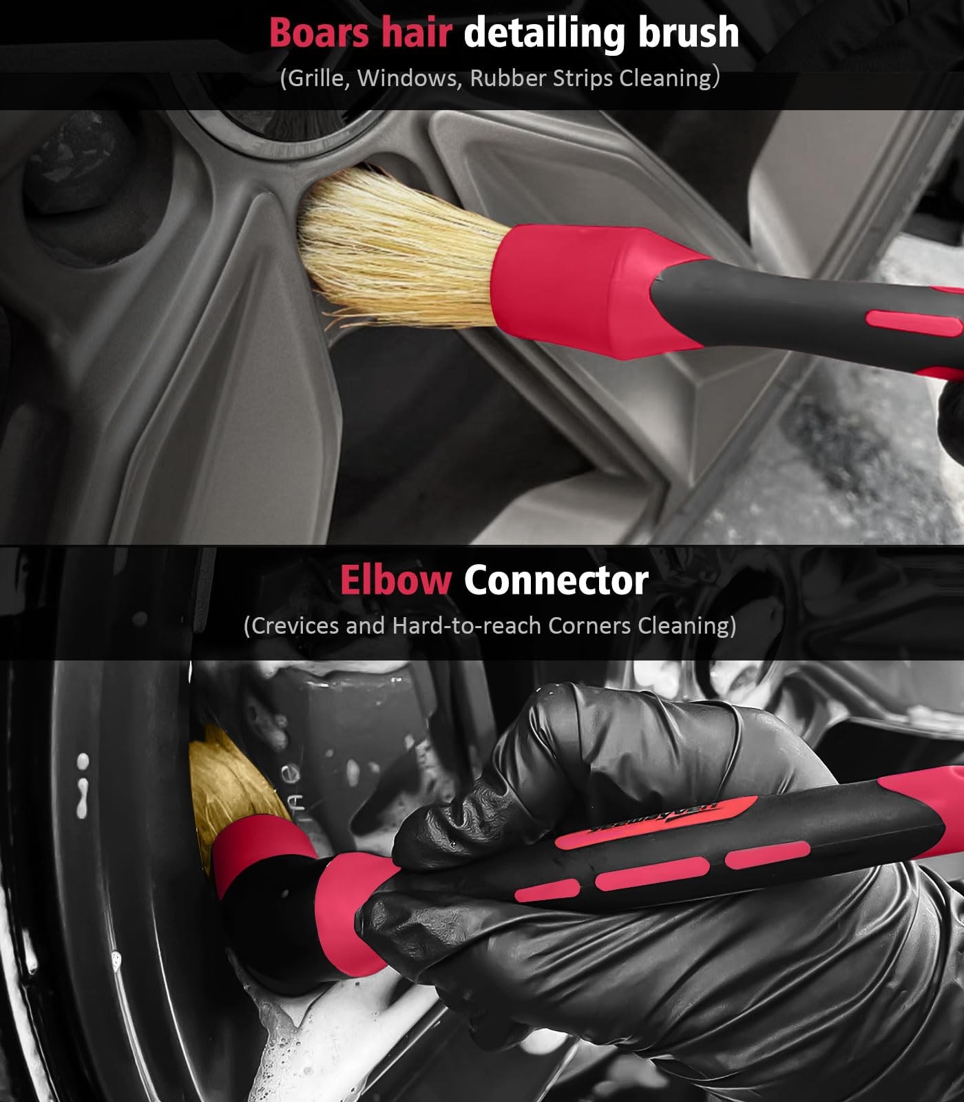 6PCS Motorcycle Cleaning Kit with Boar Hair Detailing Brush-Safe for Chrome,C…