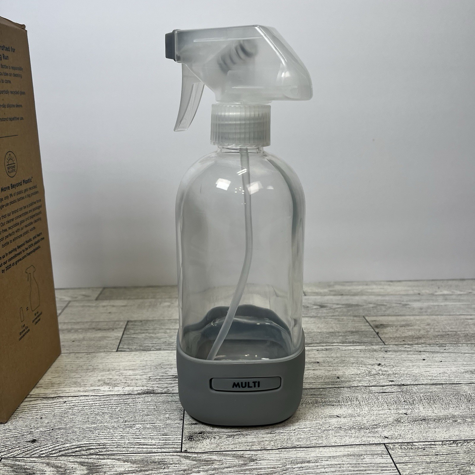 Grove Co. Reusable Glass Cleaning Bottle Polished Gray Silicone Sleeve 16 oz NIB