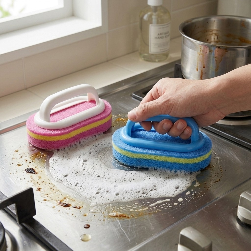 2Pcs Cleaning Scrub Brush with Handle for Bathroom Kitchen Tile Surface