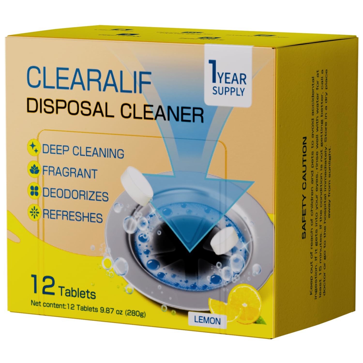 Household Garbage Disposal Cleaners Fresh Lemon Scent Sink Deodorizer 12 Tabs