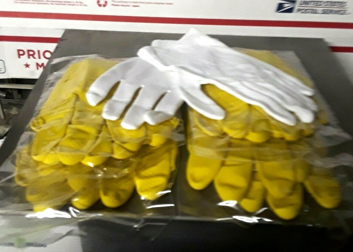 Yellow Latex Gloves (Can Mix Size S-XL) Plus FREE Inspector Dish Wash Trboxtapes