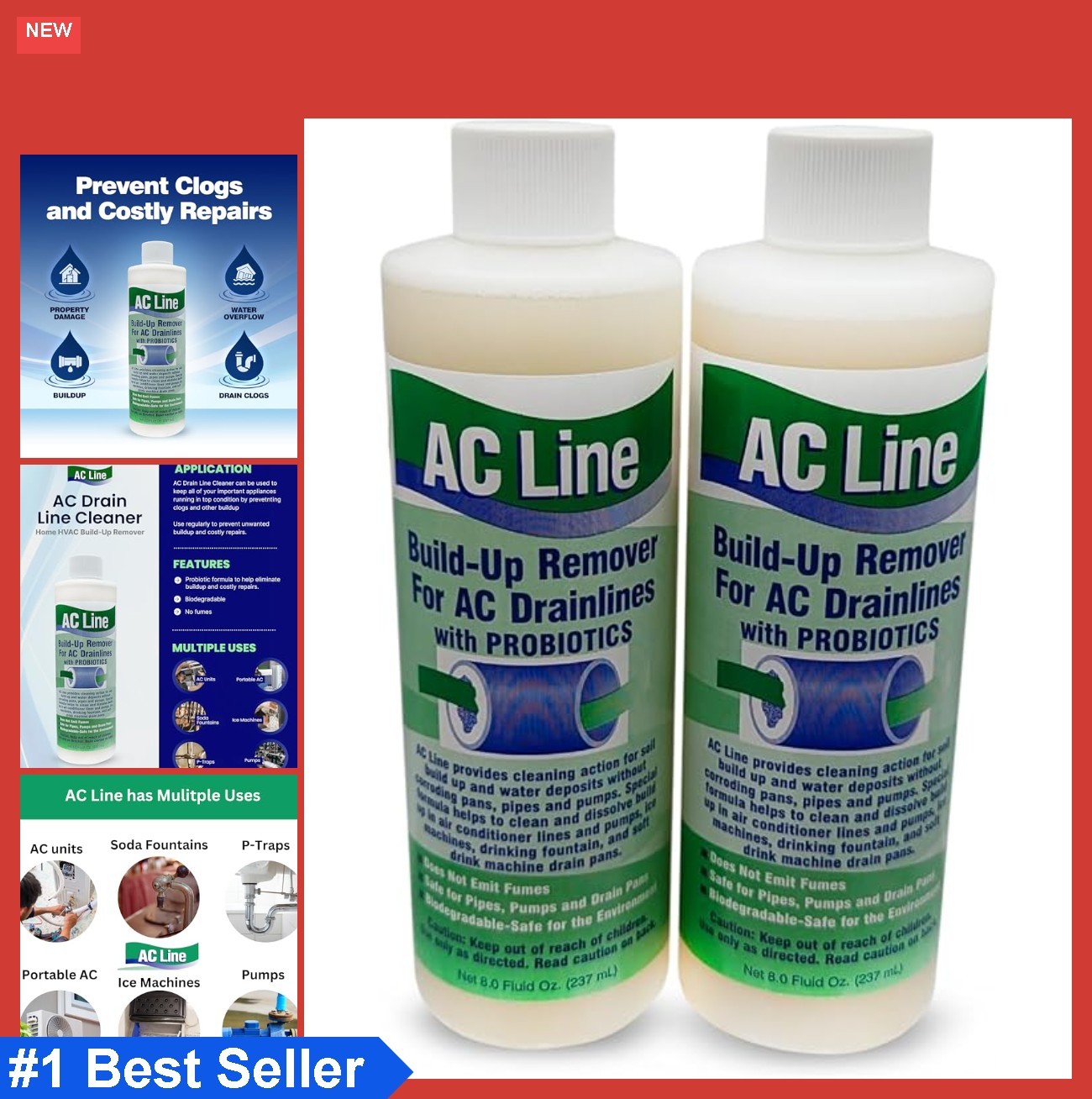 Drain Line Cleaner 2 Pack 16oz Heavy Duty HVAC Condensate Air Conditioner Soda
