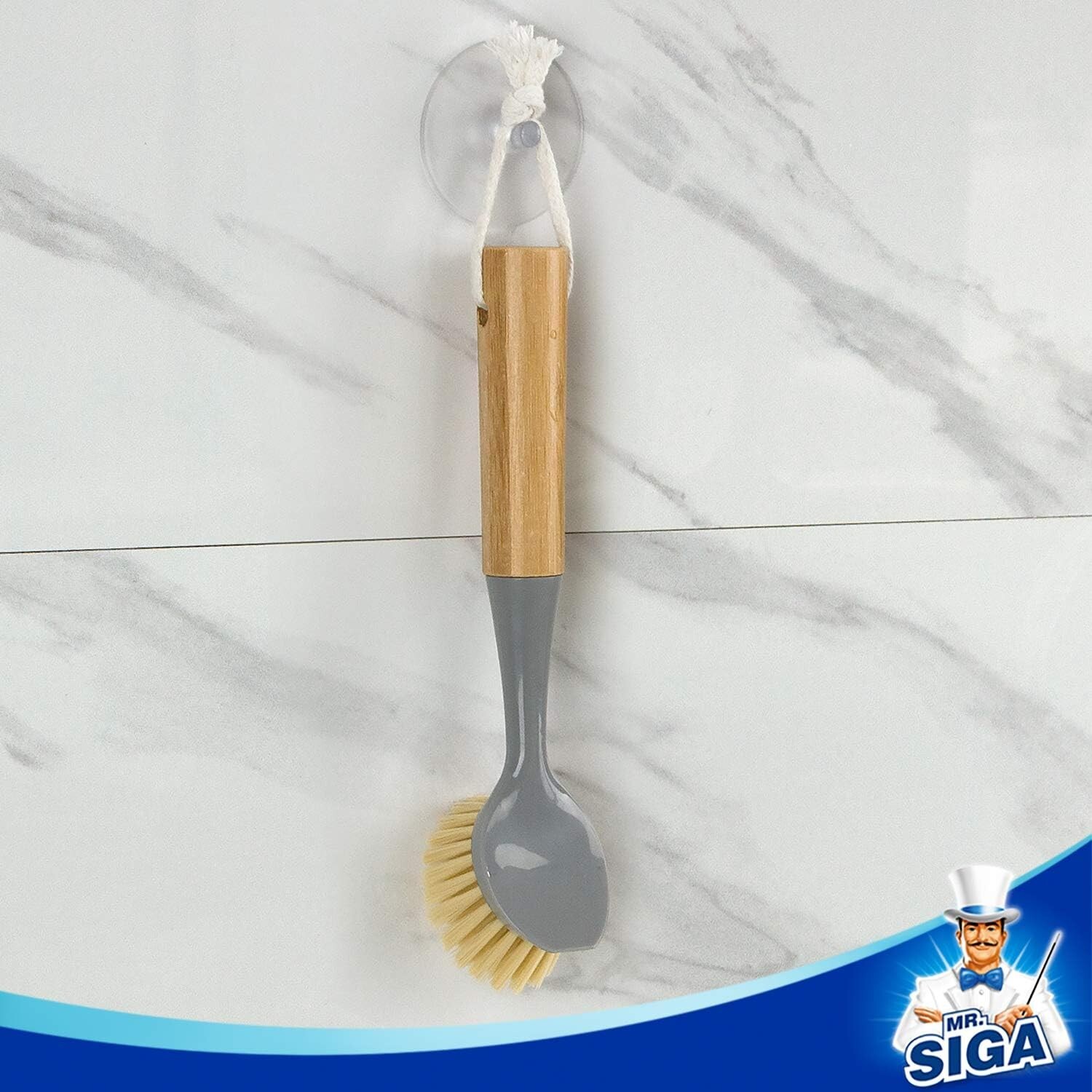 Dish Brush Bamboo Handle Pack of 2 Built-in Scraper Kitchen Sink Cleaning