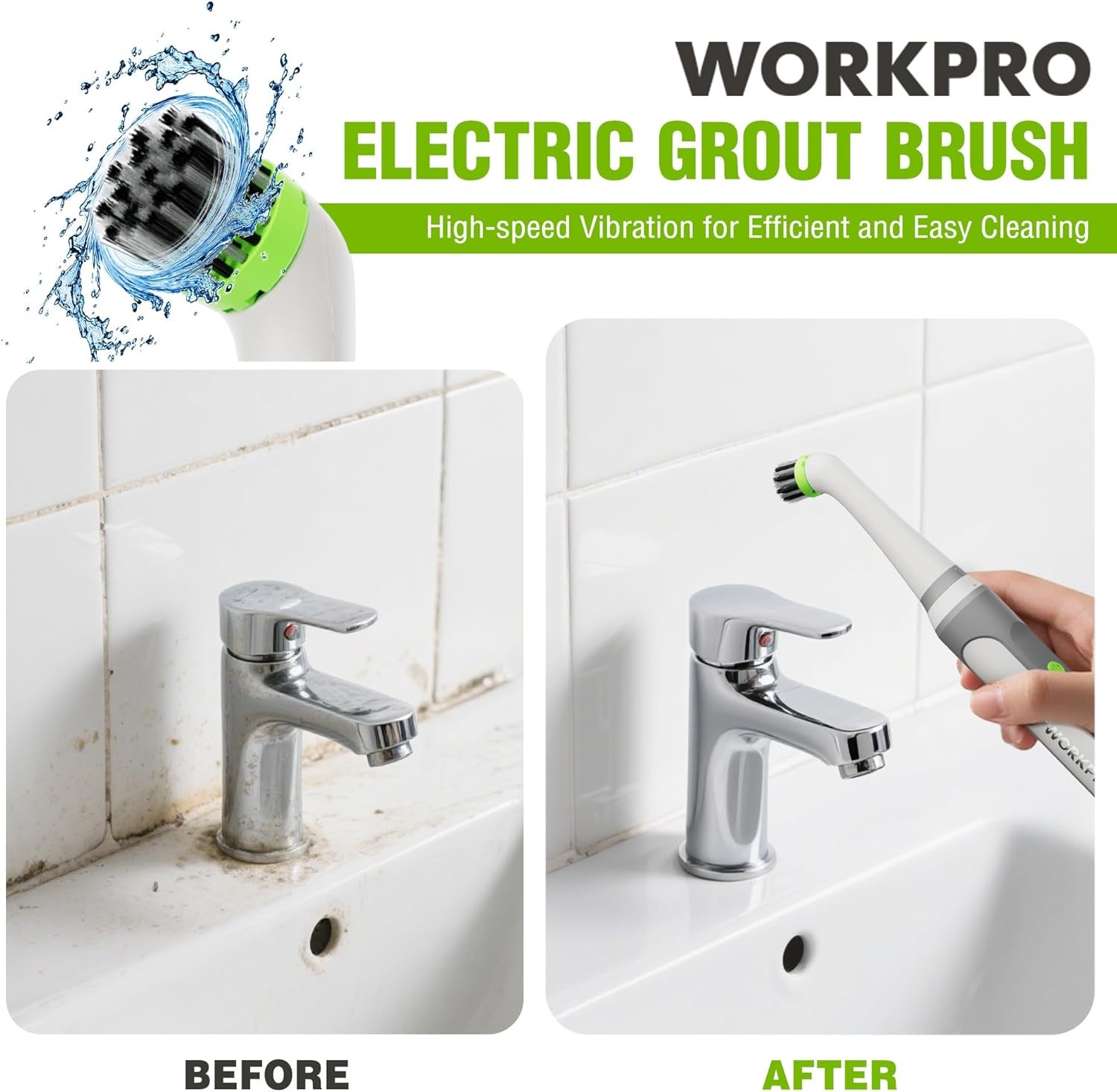 WORKPRO 5500RPM Cordless Electric Grout Brush Scrubbers w/Type-C IPX6 Waterproof