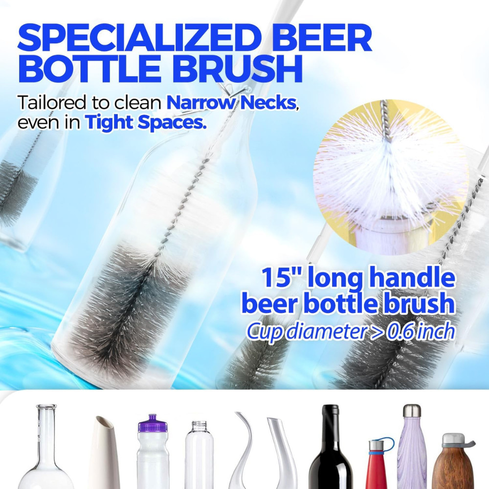 10 Pack Bottle Brush Cleaner Set, 15″ Long Handle Bottle Cleaner Brush, Flexible
