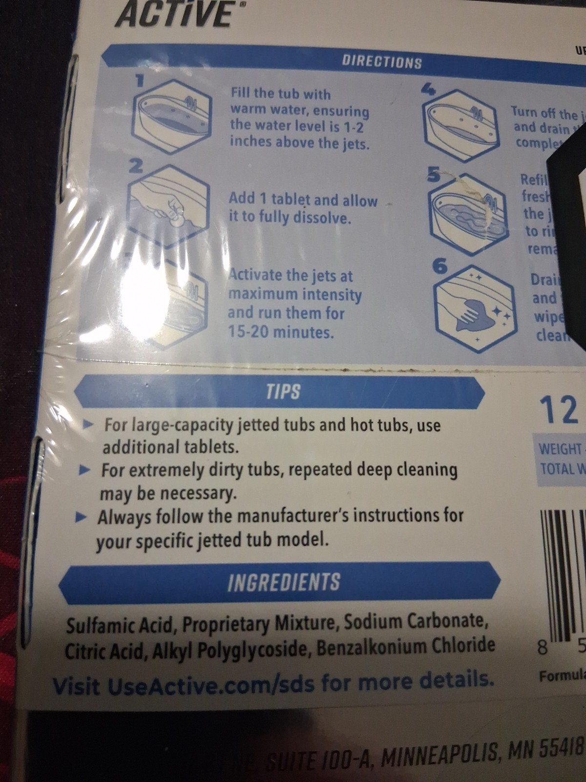 Active Jetted Tub Cleaner 12-Tablet Pack for Jacuzzi/Whirlpool NEW SEALED