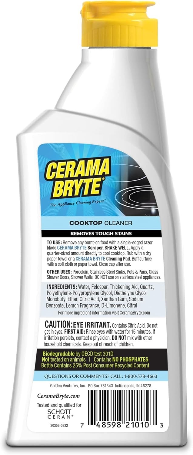 Cerama Bryte Combo Kit Pads & Removes Tough Stains Cooktop and Stove 10 Ounces