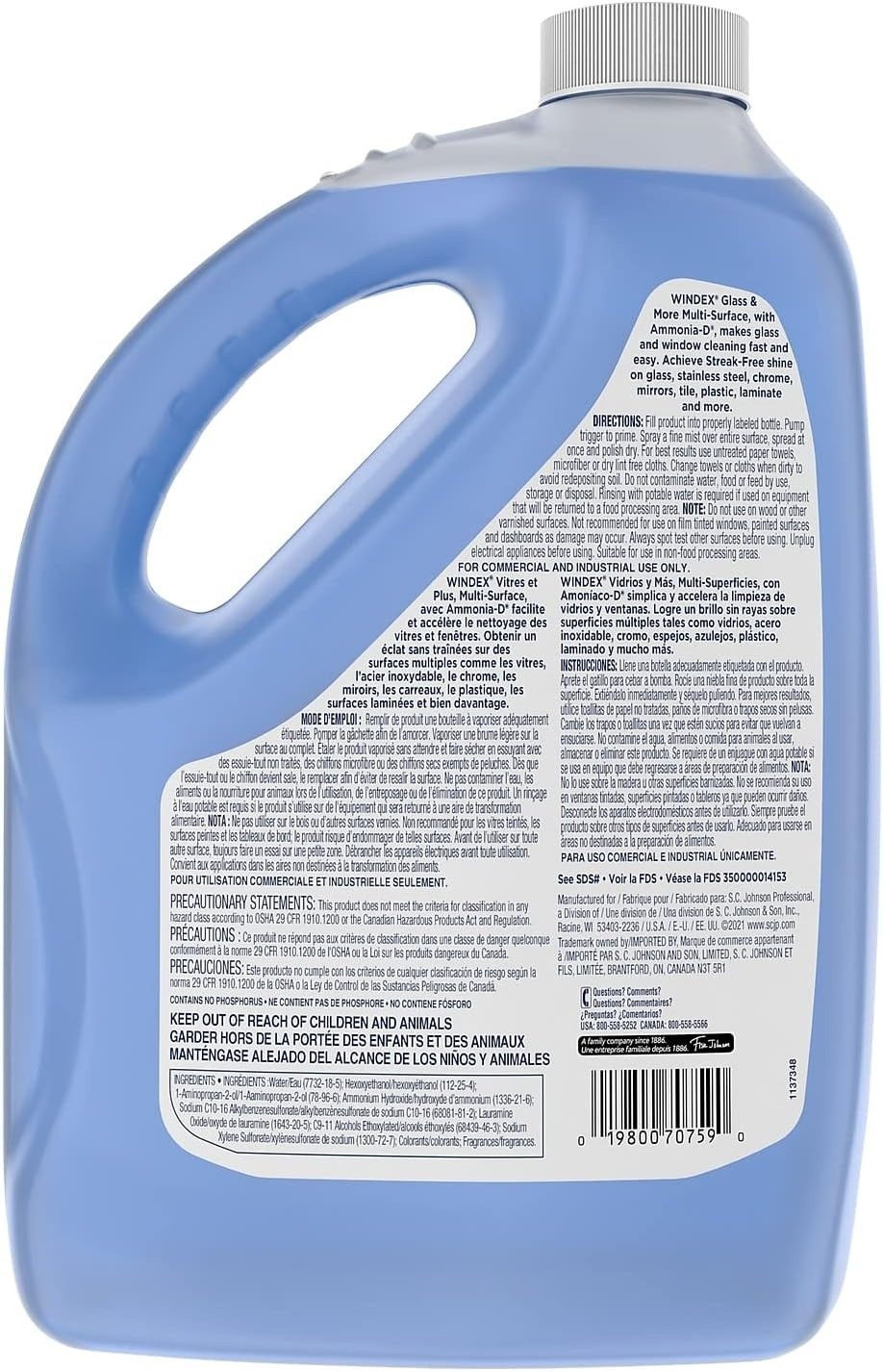 Windex Unscented Glass, Water-Based Soil, Easy-To-Pour, Cleans Window, 128 Fl Oz