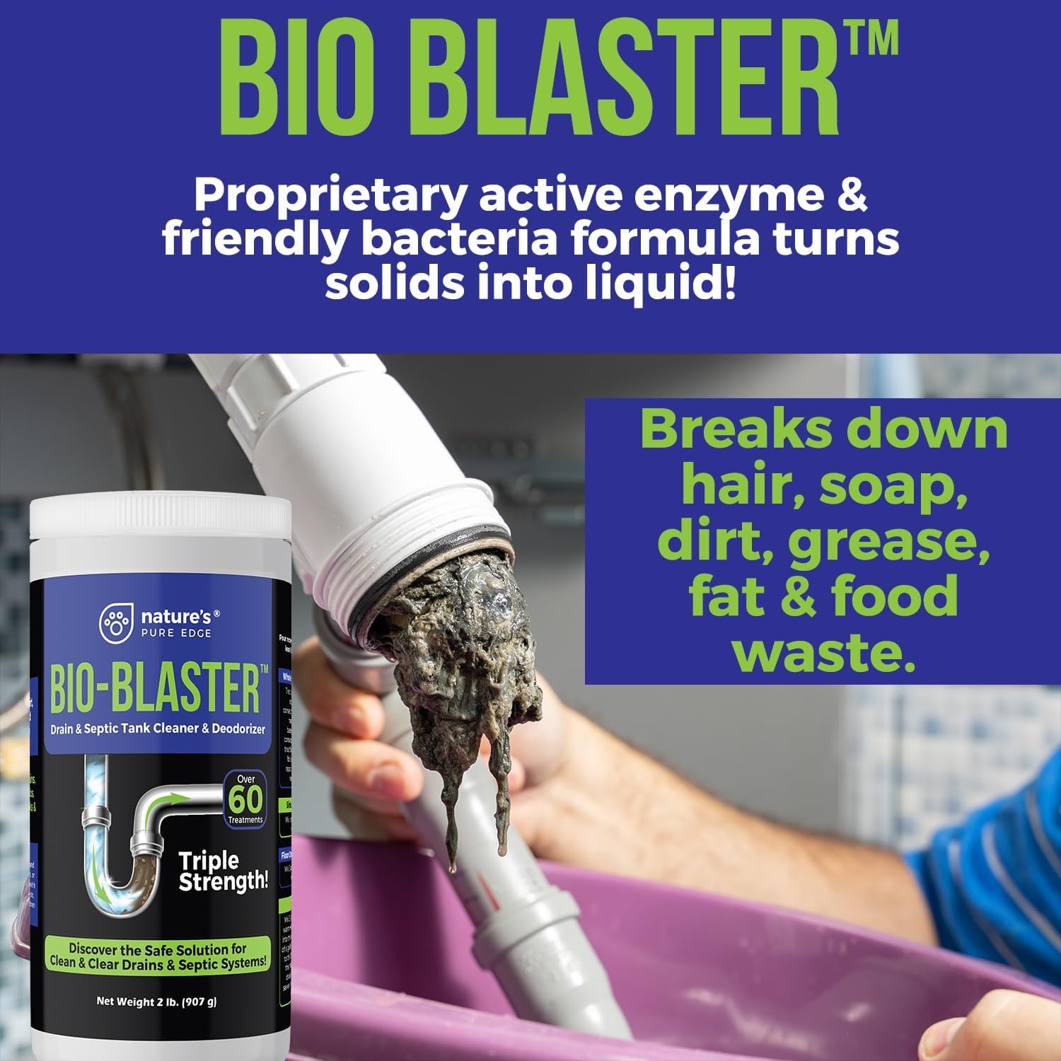 Enzyme Drain and Septic Cleaner and Friendly Bacteria Booster. Extra Large 2 lb.