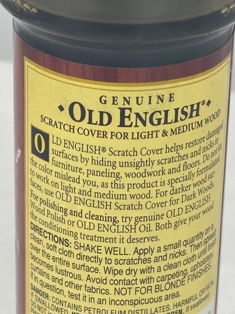 Vtg Genuine Old English Furniture Polish Scratch Cover 80% full – Lighter Wood