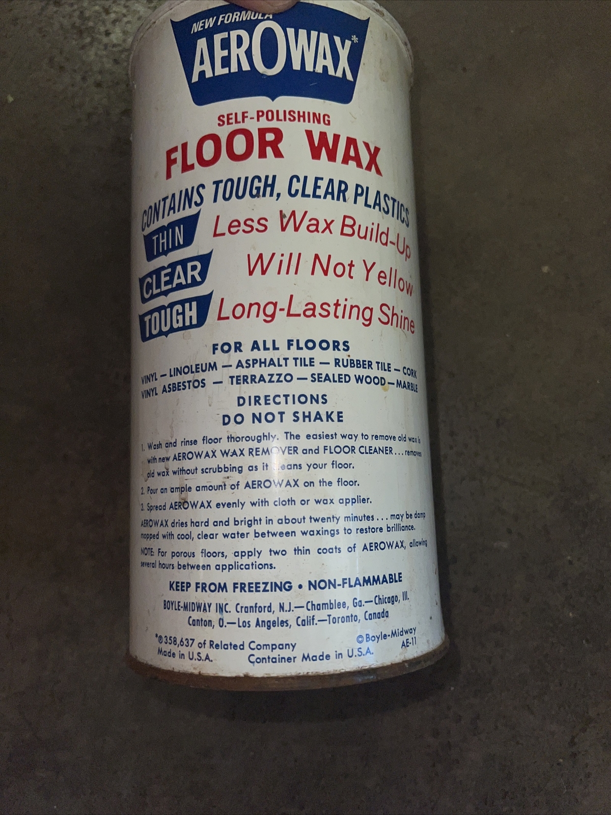 [A11] — Vintage Klear Floor Finish SC Johnson Wax 27 Oz Can Plus Aerowax Floor