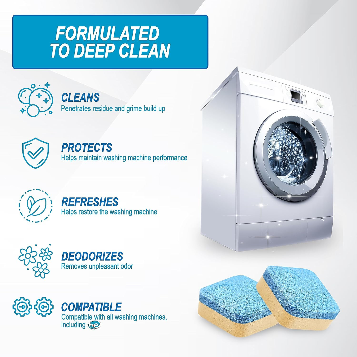 Washing Machine Cleaner Tablets 24 Count, Lemon Scent, Deep Cleaning, Dirt Remov