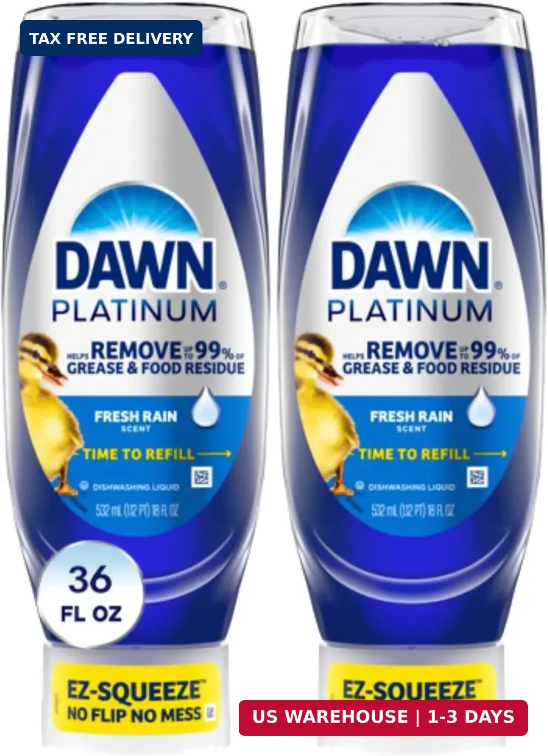 Dawn Platinum EZ-Squeeze Dish Soap, Dishwashing Liquid, Fresh Rain, 2x18oz Bundl