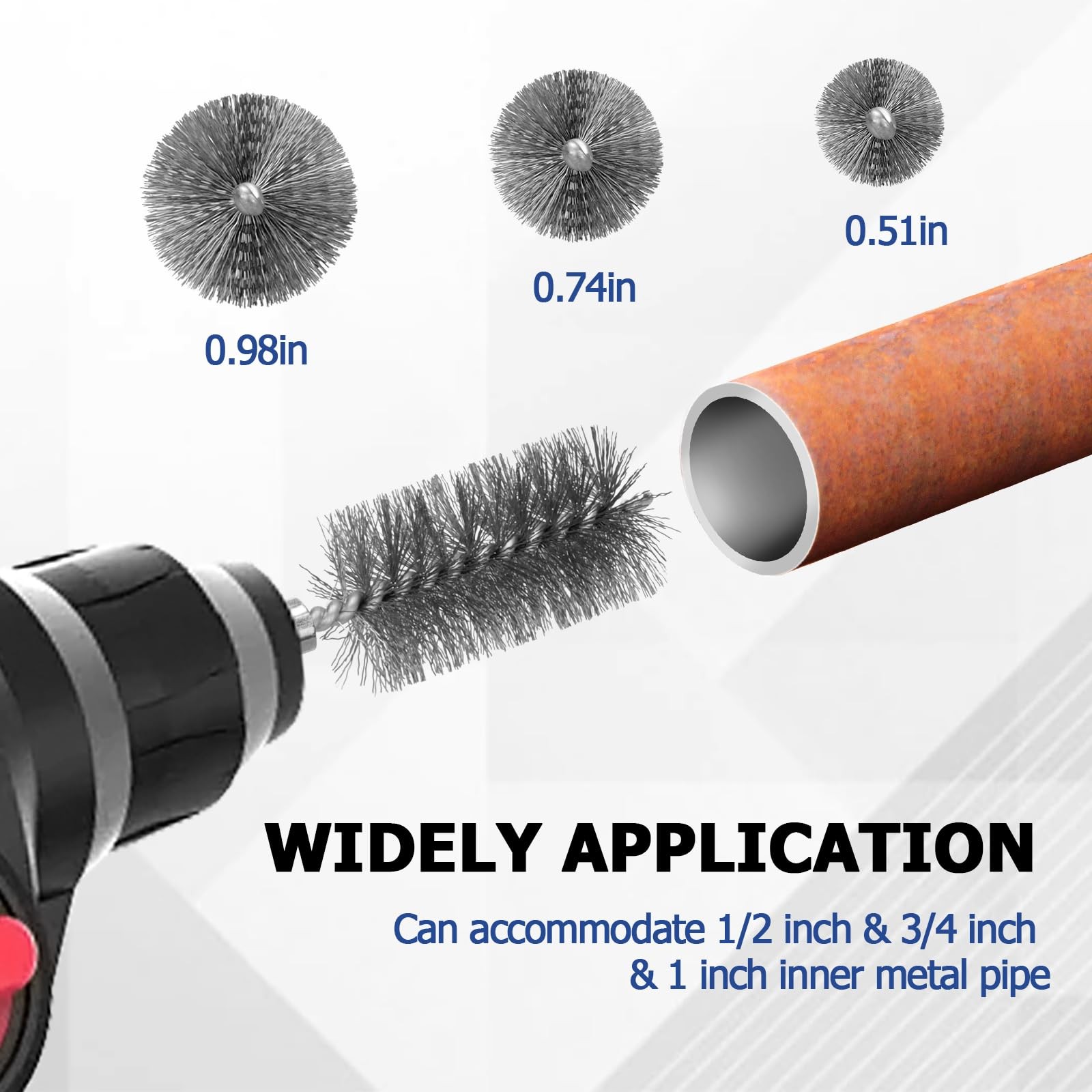 Metal Pipe Cleaner Set 1/2 3/4 1 Inch Drill Brush Replaceable Blades For Copper