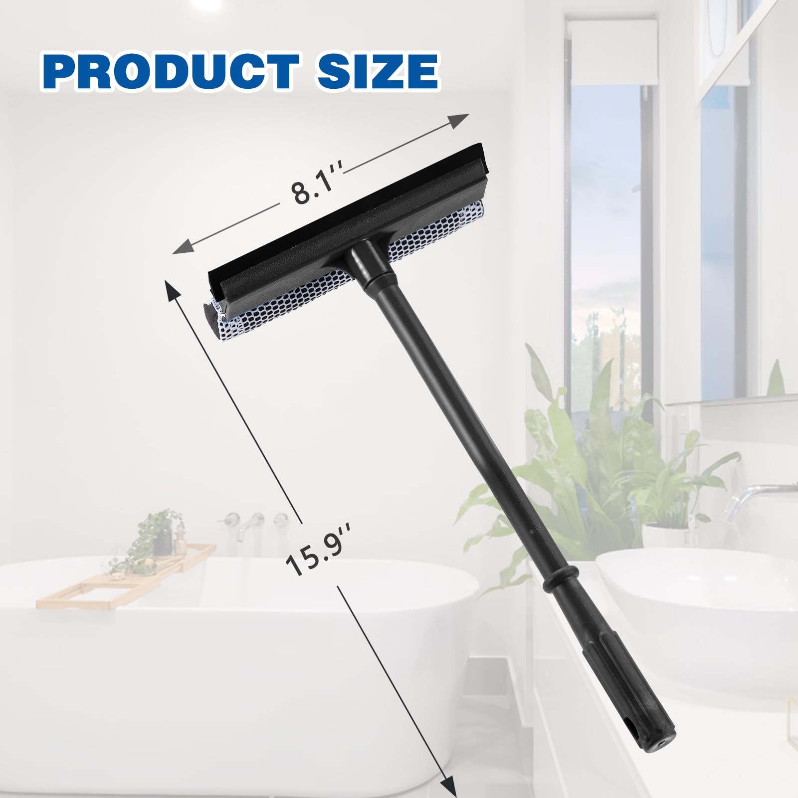 15.9in Window Squeegee 2 in 1 Car Glass Cleaner Sponge Stainless Steel Shower