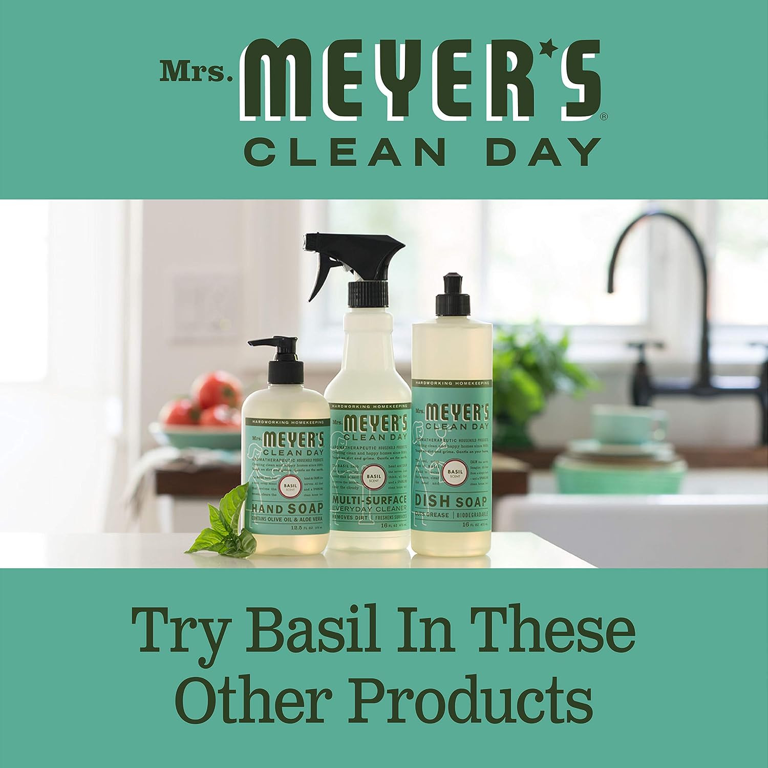 MRS. MEYER’S CLEAN DAY All-Purpose Cleaner Spray, Basil, 16 Fl. Oz, (Pack of 2)