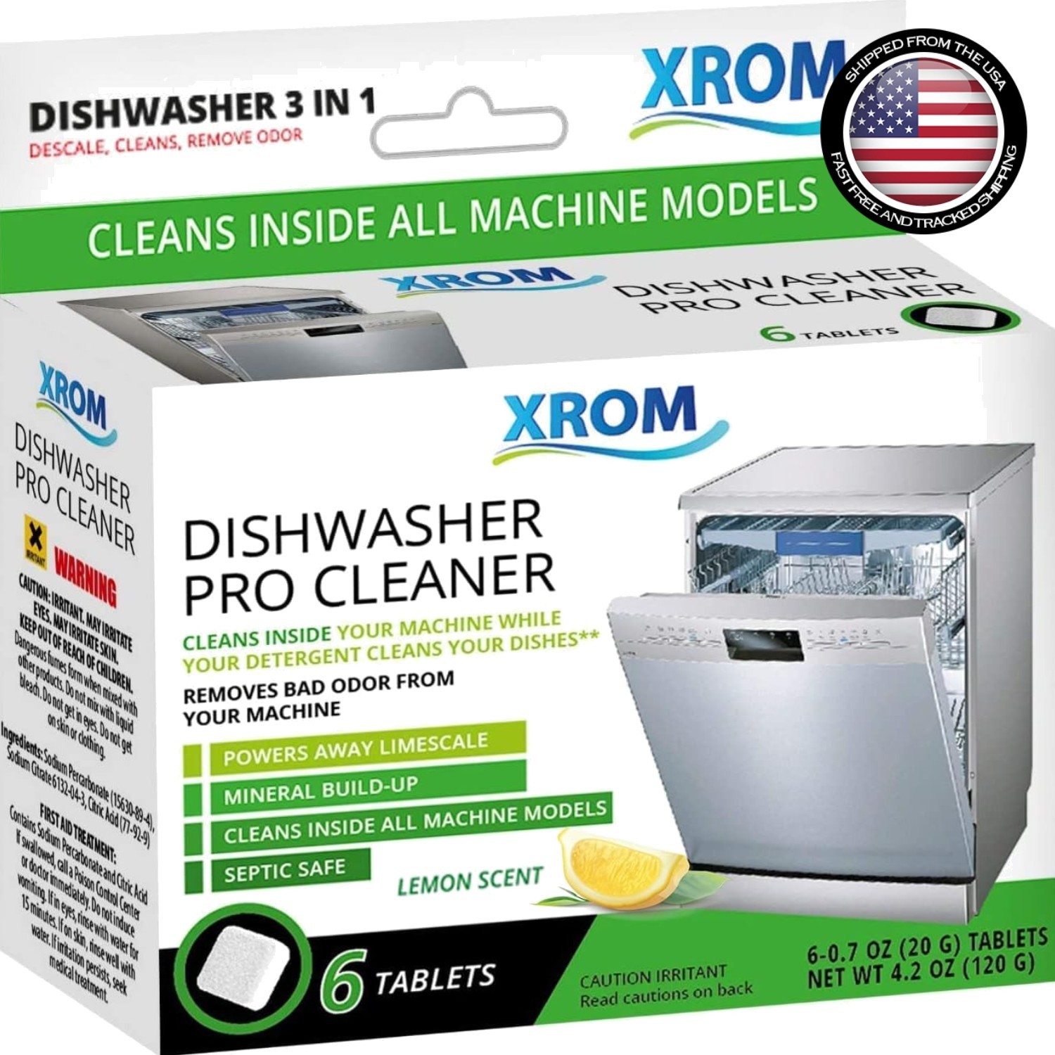 Lemon Scented Biodegradable Dishwasher Cleaner Tablets – 6 Count for Freshness
