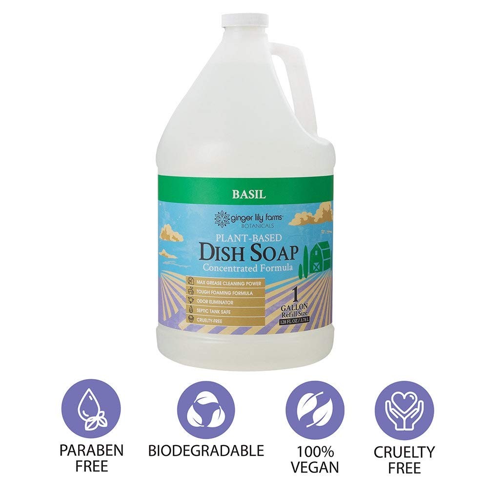 PlantBased Liquid Dish Soap Refill, Concentrated, Max Grease Power, Basil Scent