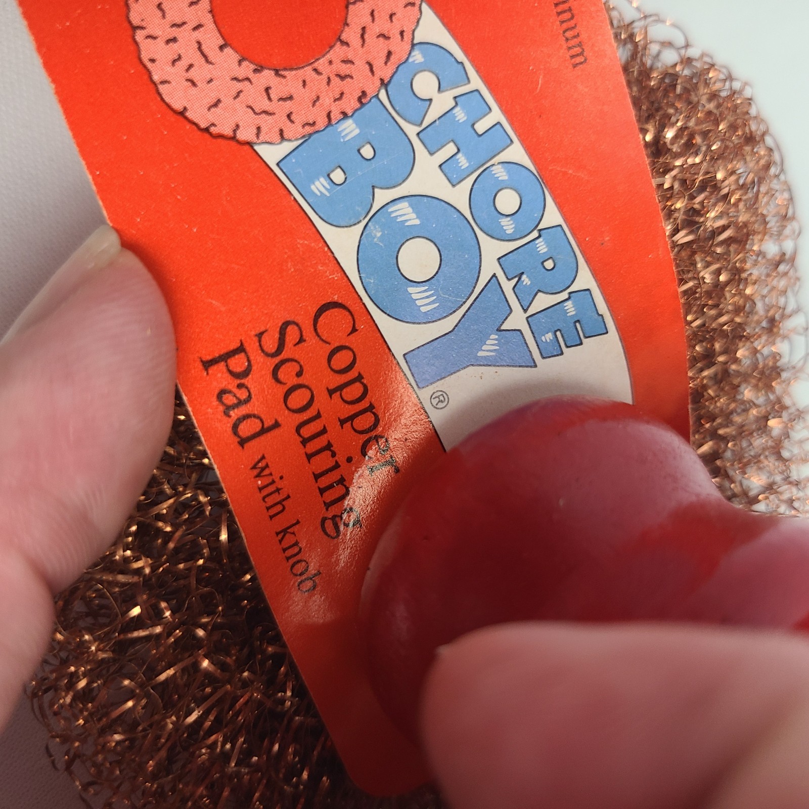 Vintage NOS Chore Boy Copper Scrubber Scouring Pad Wood Handle Original Tag