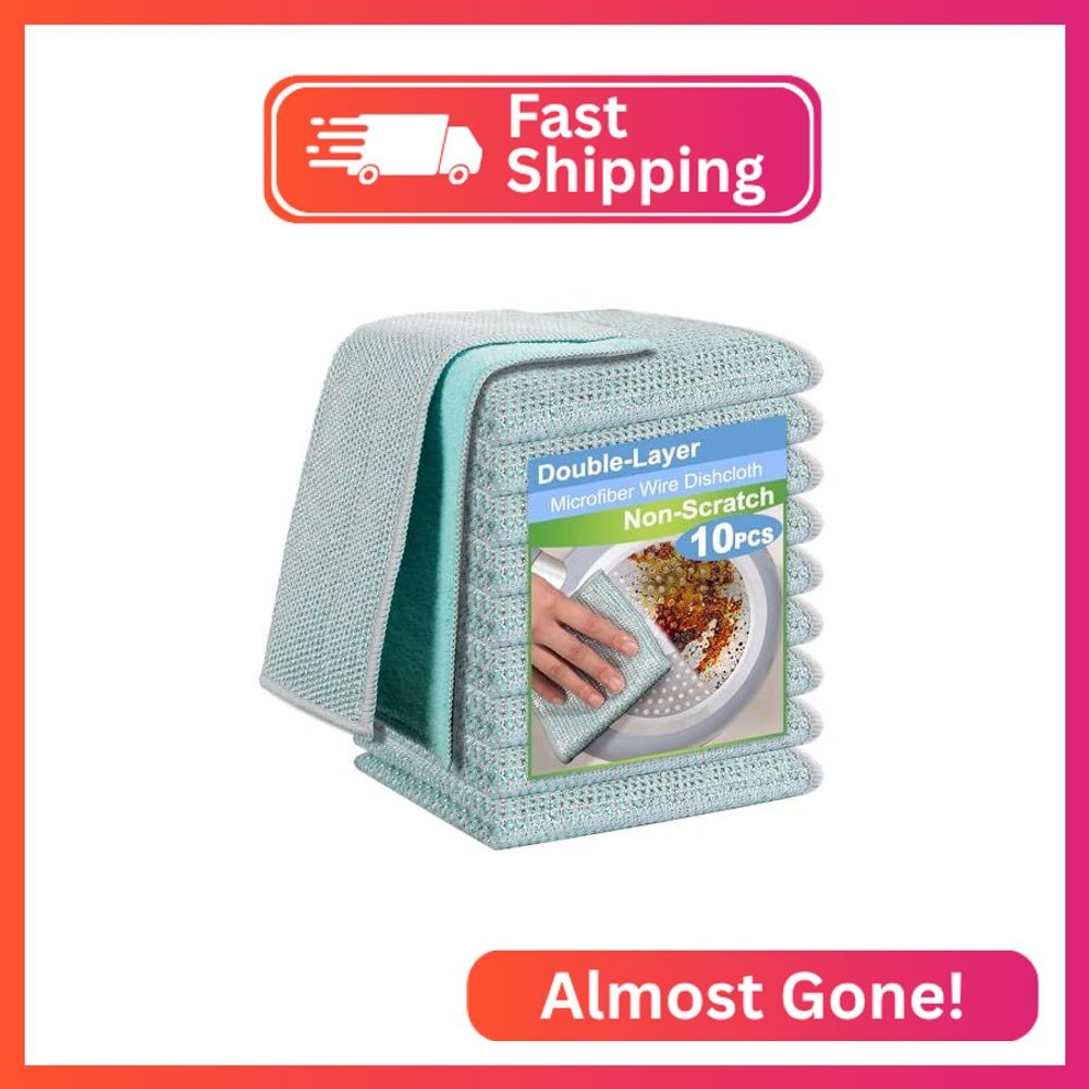 TIVERAIN 10pcs New Upgrade 2-Layer Microfiber Wire Dishcloth,Non-Scratch Wire Di