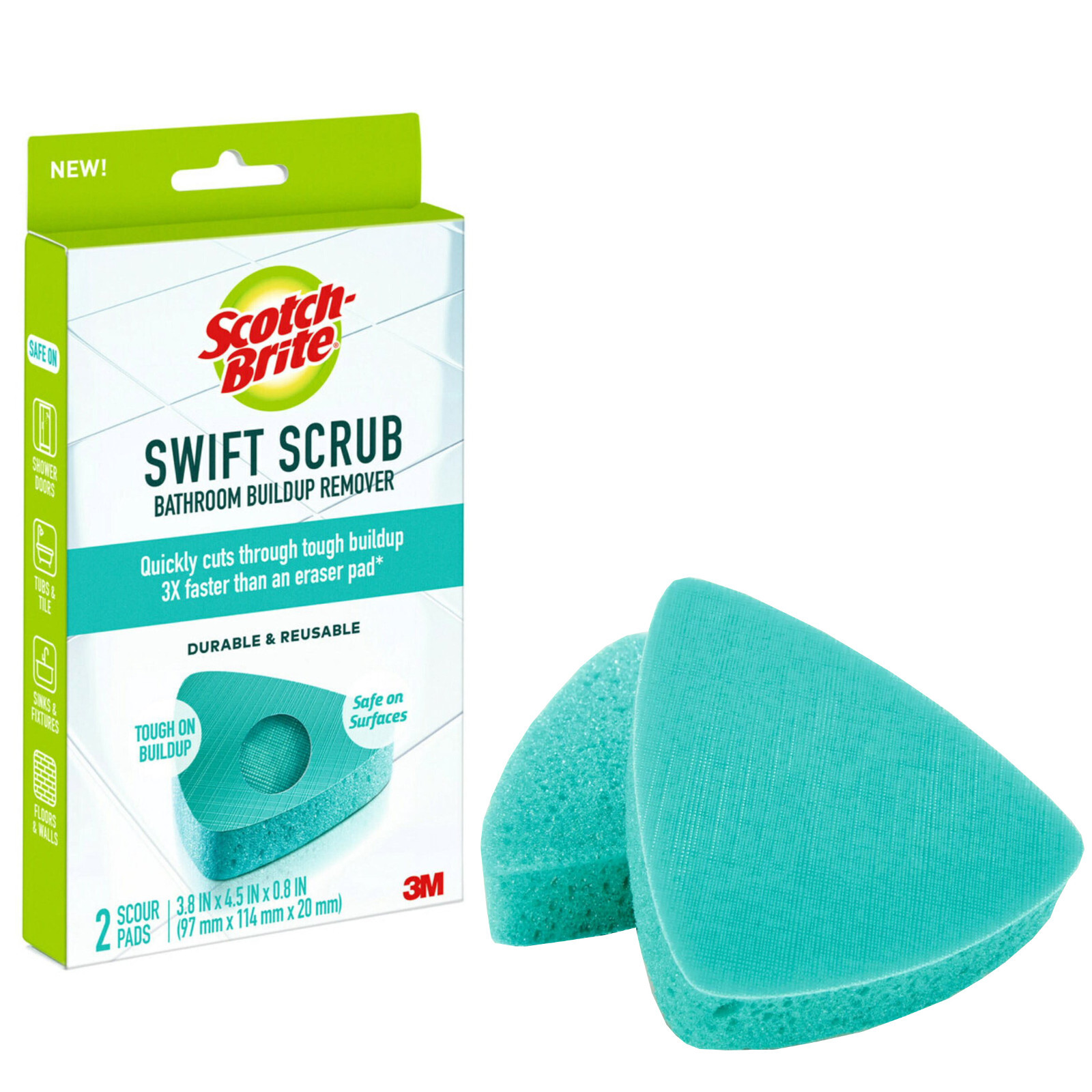 Scotch-Brite 2-SCOUR PADS SWIFT SCRUB BATHROOM BUILDUP REMOVER Durable Reusable