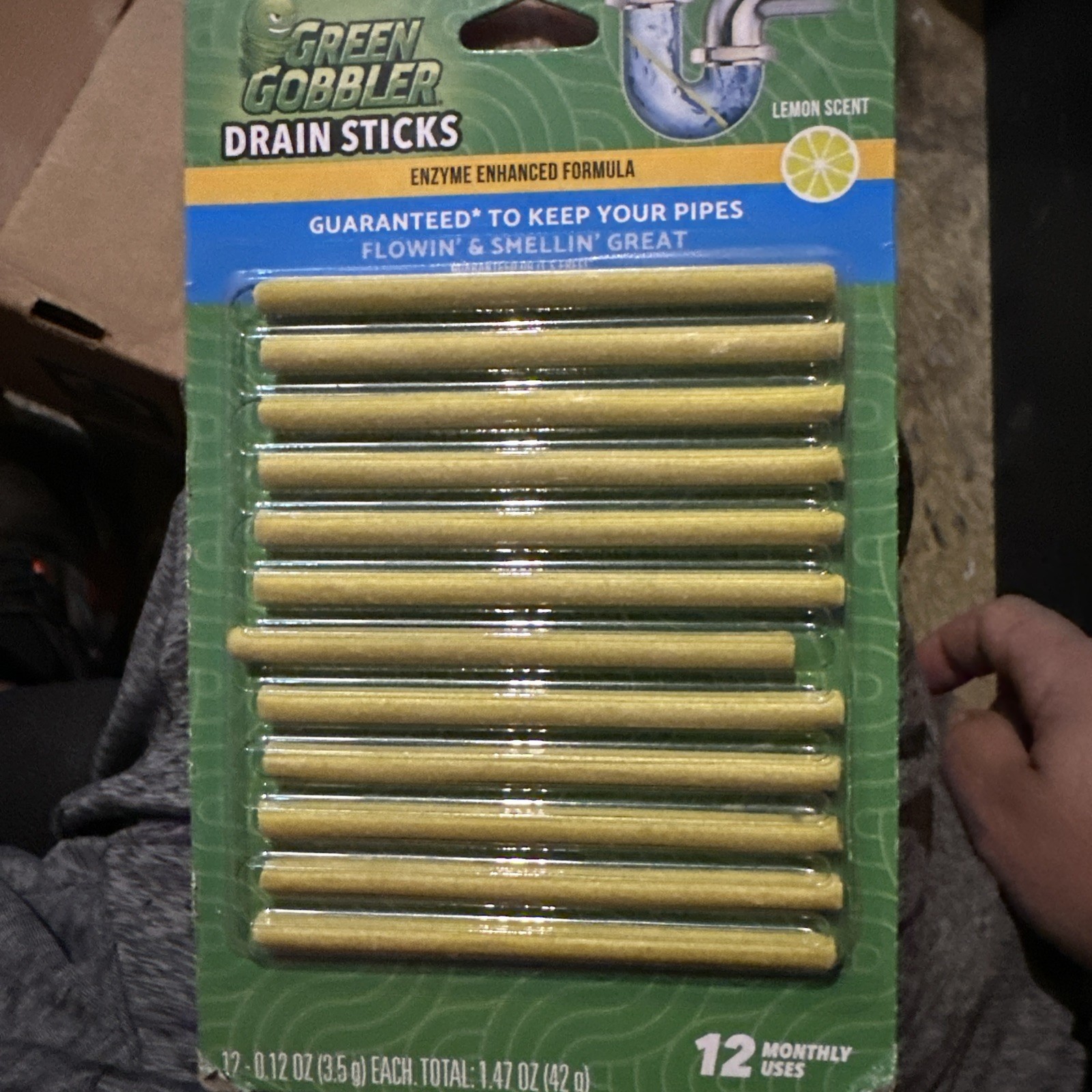Green Gobbler BIO-FLOW Drain Strips – 12 PAC (Drain Cleaner & Deodorizer) Lemon