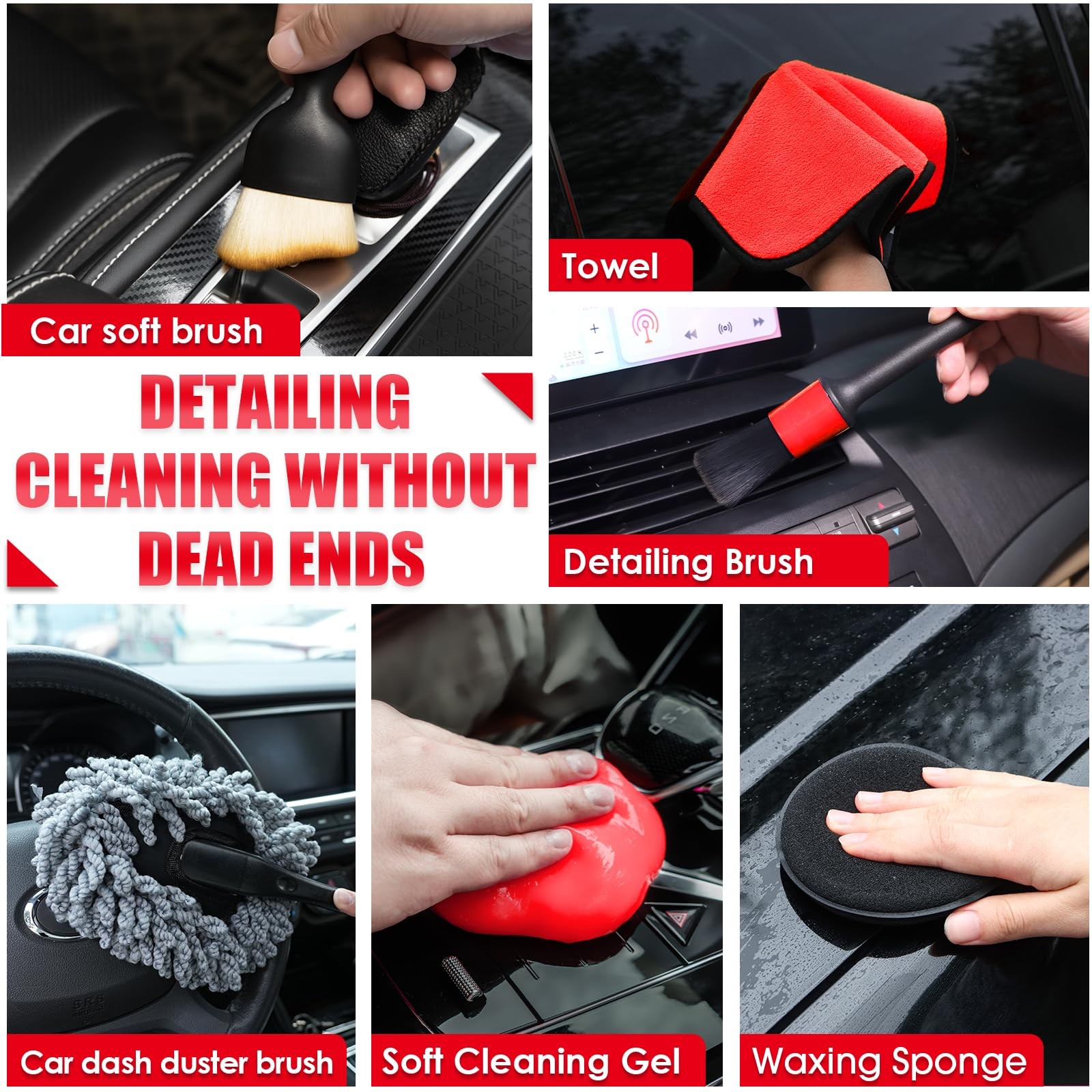 Red 17PC Car Detailing Kit: High-Power Vacuum, Interior Cleaner & Gift for Her
