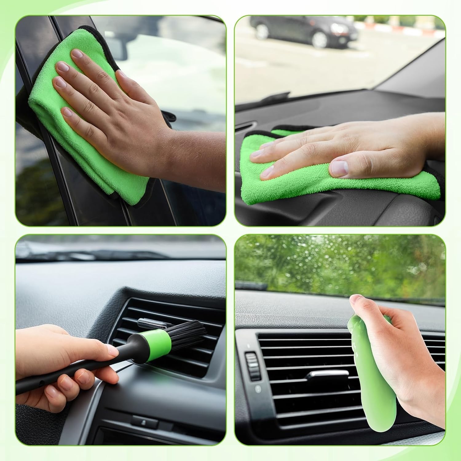 16PCS Car Windshield Cleaner Kit Detailing Brushes Gel Spray Bottle (Green)