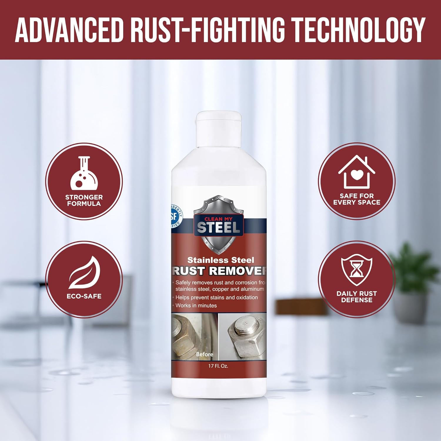 Stainless Steel Rust Remover and Stain Cleaner | 1 Liter | NSF Certified | Comme